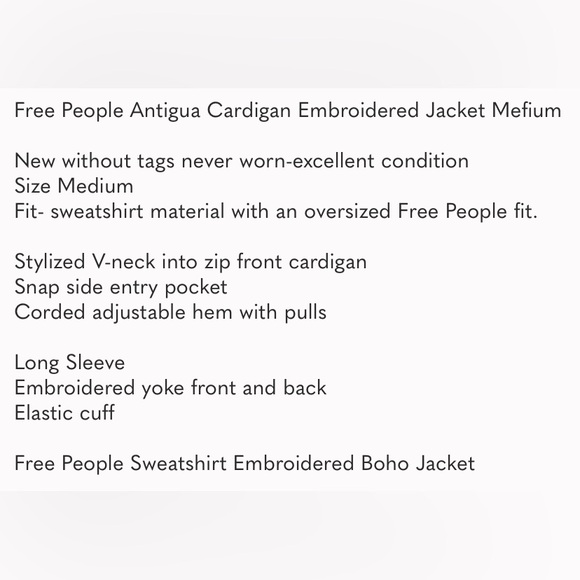 FREE PEOPLE ANTIGUA CARDI EMBROIDERED JACKET ZIP M - Picture 9 of 9